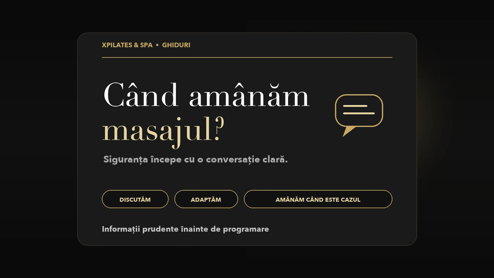 Grafic XPilates despre situațiile în care amânăm sau adaptăm masajul terapeutic